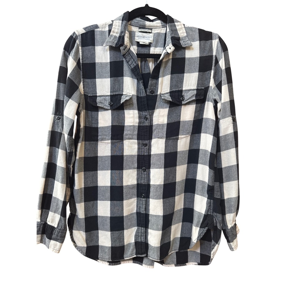 Denim & Supply Ralph Lauren Black White Buffalo Check Flannel Shirt Medium